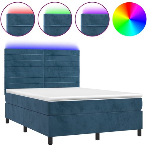 Maison Chic Box spring postelja - Vzmetna postelja z vzmetnico LED temno modra 140x200cm žamet SL22269, (21891165) Cene