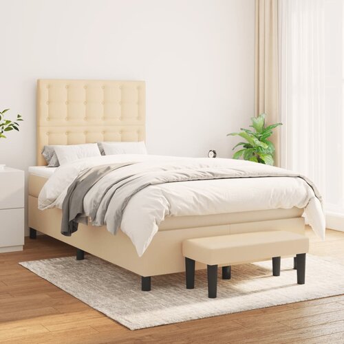 VidaXL Box spring postelja z vzmetnico krem 120x200 cm blago Slike
