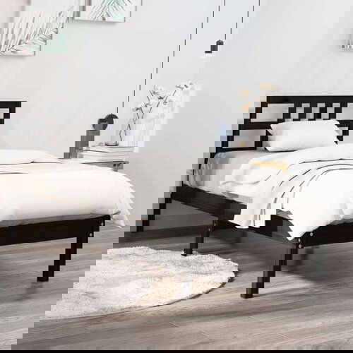  Posteljni okvir črn iz trdnega lesa 75x190 cm 2FT6, (20645433) Cene