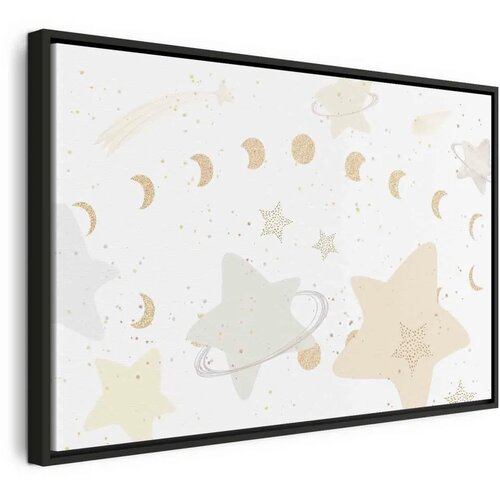  Slika - Fairy-Tale Galaxy - Phases of the Moon in Yellow Tones Among Stars in Beige and Ash Colors with Stardust 120x80 U crnom Cijene