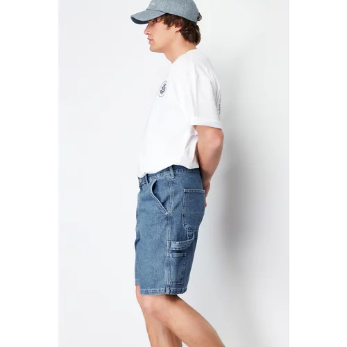 Trendyol Men's Navy Blue Wide-Fit Carpenter Denim Shorts