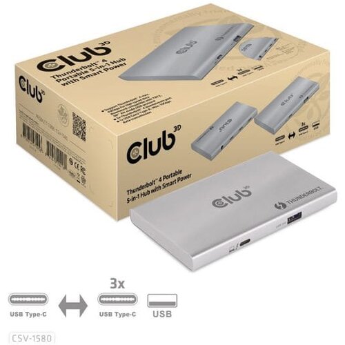 Club 3D B.V. USB hub Club 3D Thunderbolt4 Portable 5-in-1 Hub with Smart Power CSV-1580 Slike