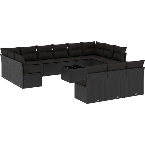 vidaXL 14-dijelni set vrtnih sofa s jastucima poliratan crni Cene