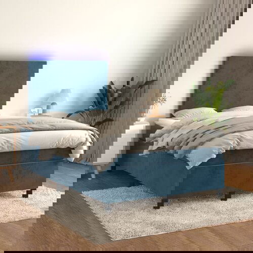 vidaXL Krevet box spring s madracem LED tamnoplavi 120x200 cm baršun Cijene