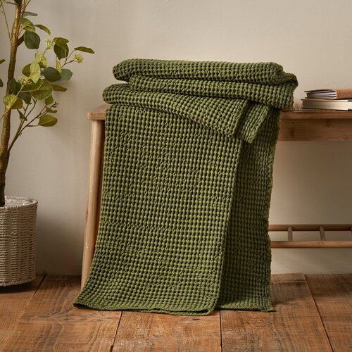 Pineapple Elephant Zelena pamučna deka 150x200 cm Jaipur Chunky Waffle &amp;ndash; Slike