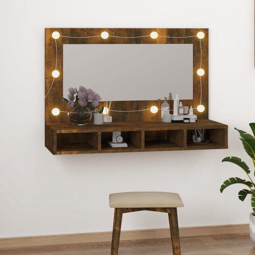 vidaXL Omarica z ogledalom in LED lučkami dimljen hrast 90x31,5x62 cm Cene