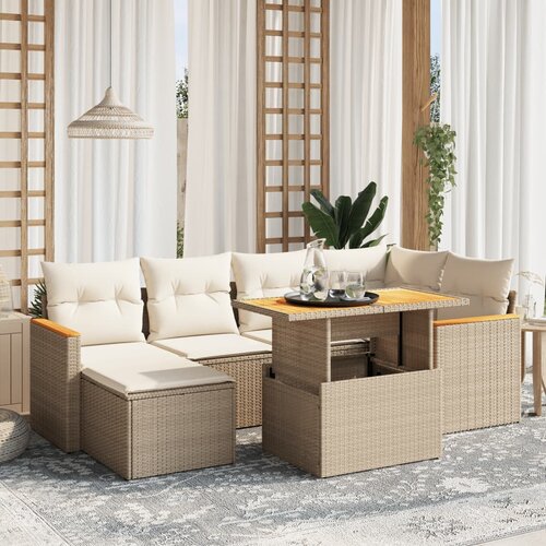 vidaXL 7-dijelni set vrtnih sofa od poliratana s jastucima bež Cijene