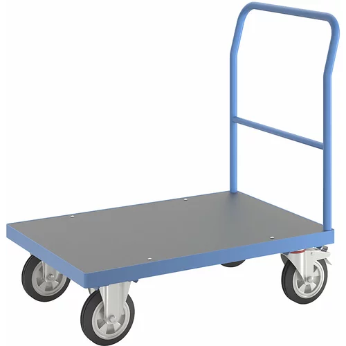 eurokraft pro Ploski voziček, cevni potisni ročaj, polno elastična kolesa, DxŠ 1050 x 700 mm, svetlo modra