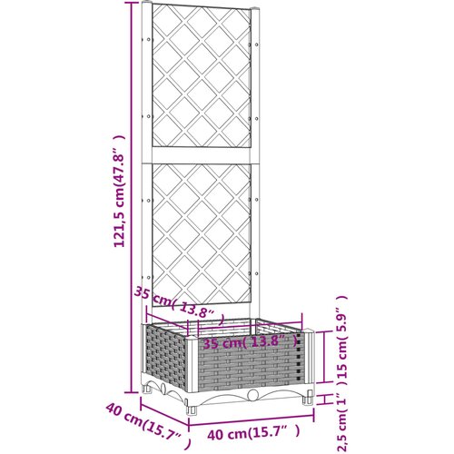  Vrtna sadilica s re&amp;scaron;etkom svjetlosiva 40 x 40 x 121,5 cm PP Slike