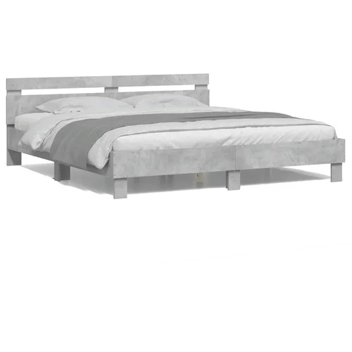  Okvir za krevet s uzglavljem i LED siva boja betona 200x200 cm