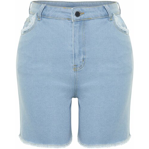 Trendyol Curve Light Blue Pocket and Hem Tassel Detail Mini Denim Shorts Cene