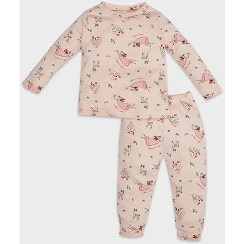  Baby Girl New Year Printed Long Sleeve Top Long Bottom Pajama Set