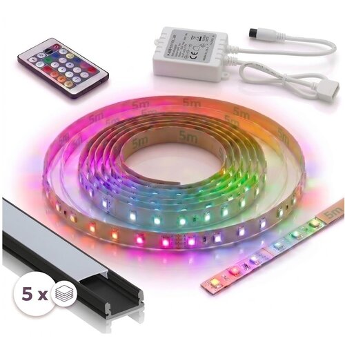  SET 1x LED RGBW traka DIGITAL LED/16,5W/230V 5 m + 5x ugradni profil 1 m + daljinski upravljač Slike