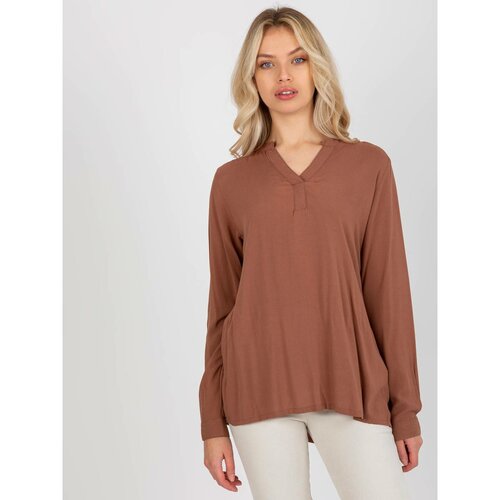 Fashion Hunters Brown, loose-fitting women's blouse made of SUBLEVEL viscose Slike