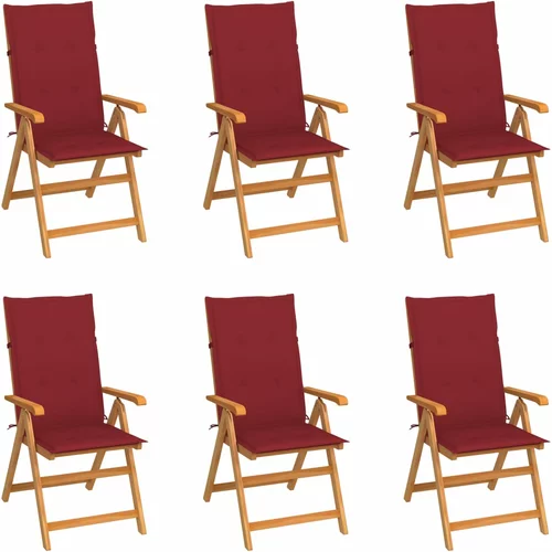 vidaXL vrtne stolice s jastucima boje vina 6 kom od masivne tikovine