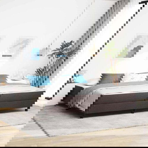 Box Postelja z vzmetnico z vzmetnico Temno rjava 200 x 200 cm blago Slike
