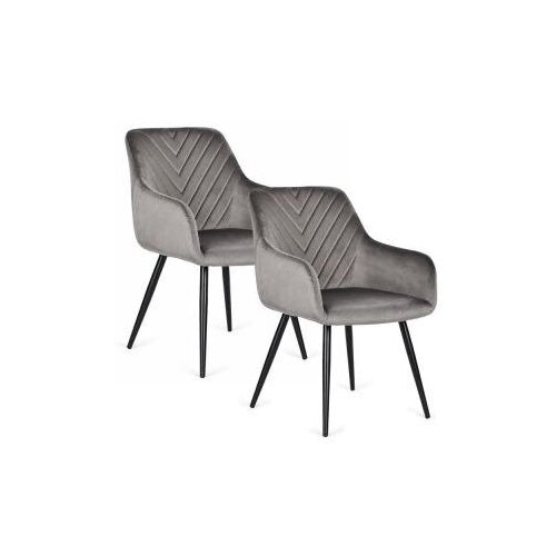 ModernHome TIKC-4 &amp;ndash; Set 2 tapecirane blagovaonske stolice od bar&amp;scaron;una s naslonima za ruke, tamnosive Slike