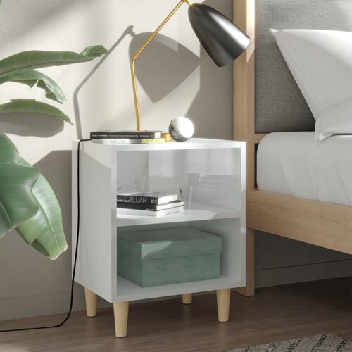 VidaXL Noćni ormarići s drvenim nogama 2 kom sjajni bijeli 40x30x50 cm Slike
