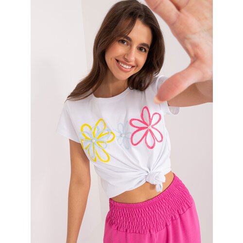 Fashion Hunters White T-shirt with BASIC FEEL GOOD app and seed beads Slike