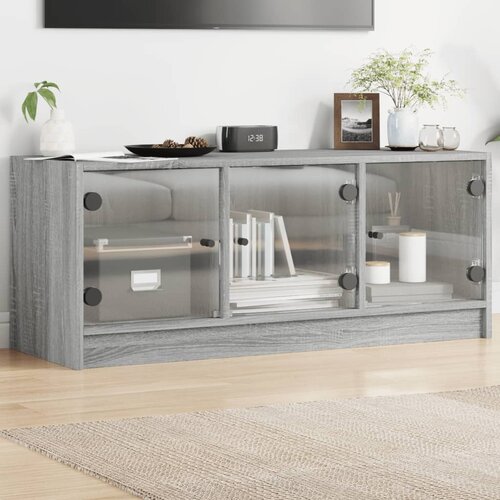 Furnova TV omarica s steklenimi vrati siva sonoma 102x37x42 cm, (21924008) Cene