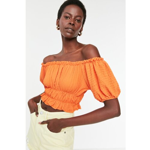 Trendyol Orange Carmen Collar Crop Knitted Blouse Cene