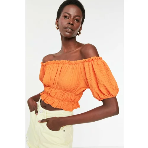 Trendyol Orange Carmen Collar Crop Knitted Blouse