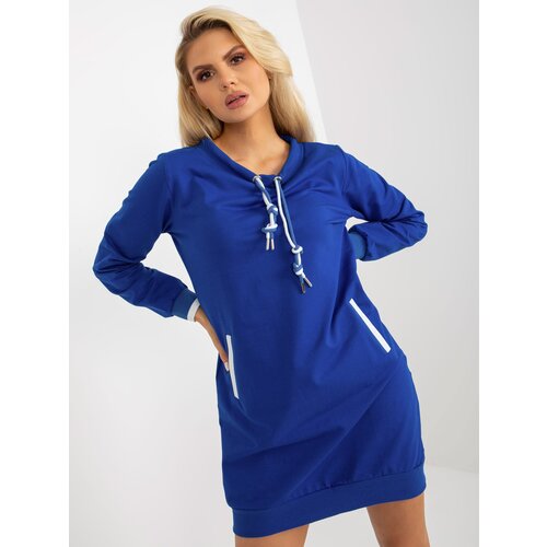 Fashion Hunters Basic Cobalt Blue Mini Cotton Hoodie Dress Slike