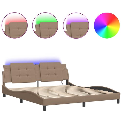 Maison Chic Posteljni okvir - Dvoposteljna postelja - Zakonska postelja z LED lučkami kapučino 180x200 cm umetno usnje-J5661, (21773979) Slike