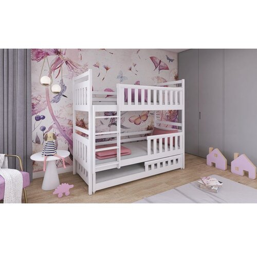 Molarem Home Drveni dječji krevet na kat Oliwia s tri kreveta - bijeli - 180x80 cm - Madrac PE pjena 8 cm-spužvasti madrac Cijene