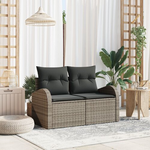 vidaXL 2-osobna vrtna sofa s pohranom i jastucima siva poliratan Cijene
