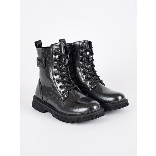 Shelvt Black patent leather girls&amp;#039; lace-up ankle boots Slike
