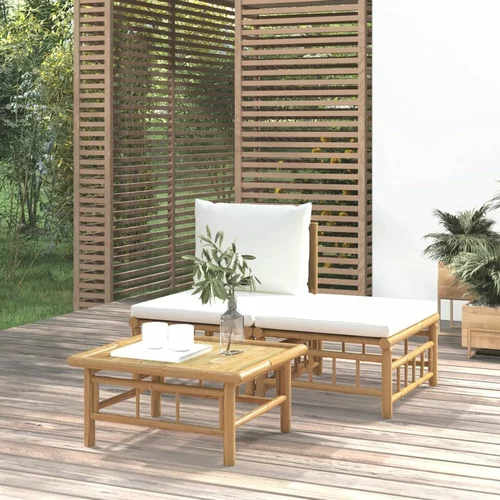 Vrtna garnitura 3-delna s kremno belimi blazinami bambus