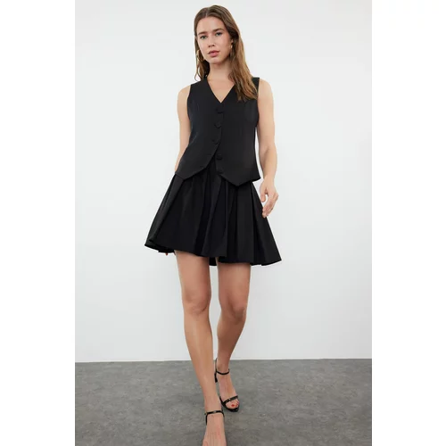Trendyol Black Pleated Woven Mini Skirt