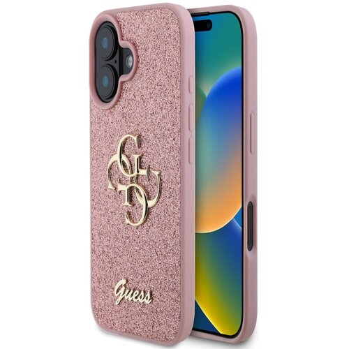 Guess PU Fixed Glitter 4G Metal Logo Zadní Kryt pro iPhone 16 Pink Ovitek za telefon Vijolična Cene