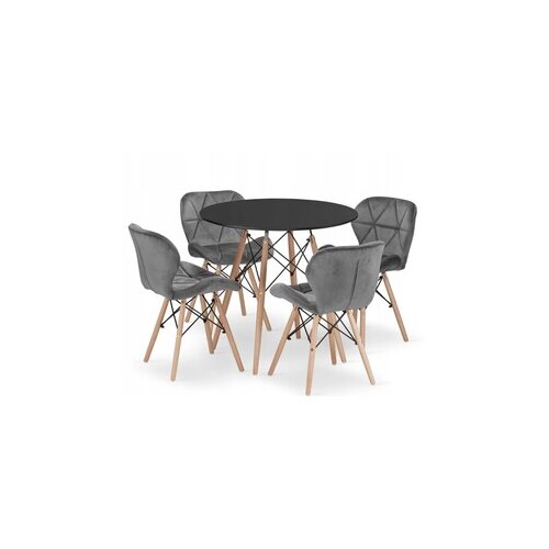 Modern Home Torino okrugli sto 80 cm black + Ferra trpezarijske stolice set 4 kom velvet siva Cene