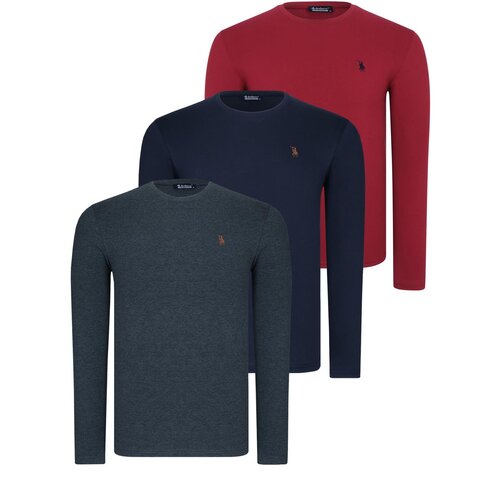 Dewberry TRIPLE SET T8588 ROUND NECK MEN'S SWEATSHIRT-NAVY-ANTHRACITE-BURGUNDY Cijene