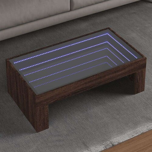 vidaXL Klubska mizica z neskončnimi LED rjavi hrast 90x50x30 cm Cene