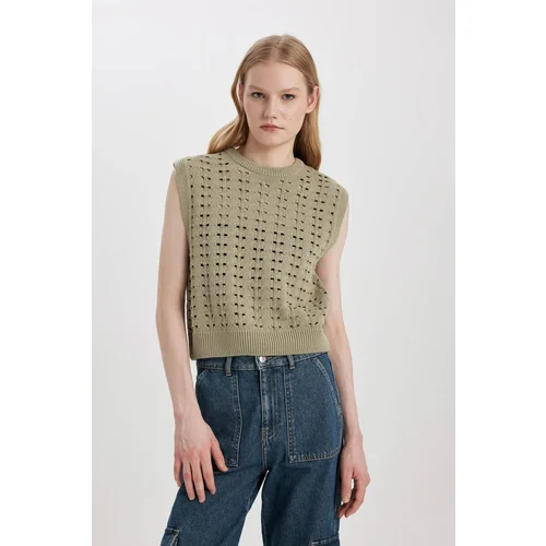 Defacto Relax Fit Crew Neck Crochet Sweater