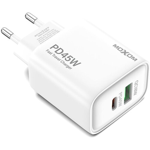 Moxom Punjač MX-HC178 USB+Type-C QC18W PD45W/ bela Slike