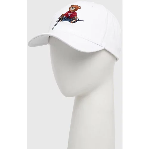 Guess Bombažna bejzbolska kapa bela barva