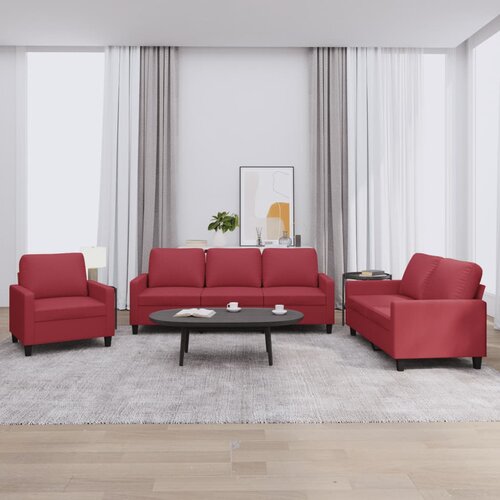  3-dijelni set sofa s jastucima boja vina od umjetne kože Cijene