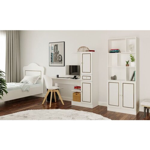 Hanah home Rb-098 matte white study desk &amp;amp; bookshelf Slike