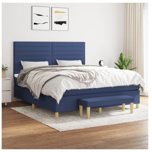 vidaXL Box spring postelja z vzmetnico modra 180x200 cm blag Cene