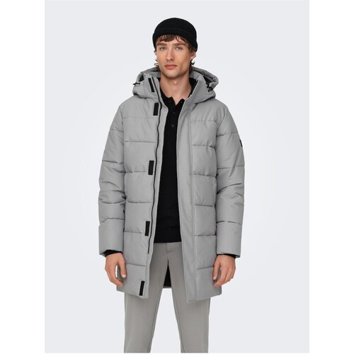 Only Light grey men's quilted winter coat & SONS Carl - Men Cene