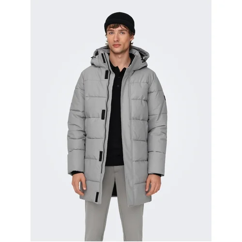 Only Light grey men's quilted winter coat & SONS Carl - Men