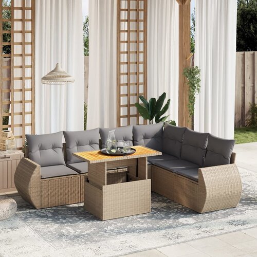 vidaXL 7-dijelni set vrtnih sofa od poliratana s jastucima bež Cijene
