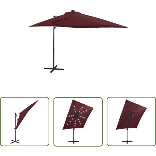  The Living Store Vrtni senčnik z LED lučkami bordo rdeč 250 cm - Previsni Senčnik, (21743678) Cene