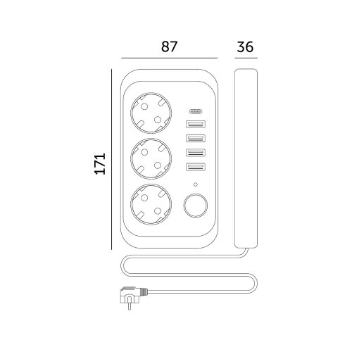  Produžni razvodnik sa prekidačem LINEA 3x230V + 5xUSB A/C SCHUKO 5 m bela Slike