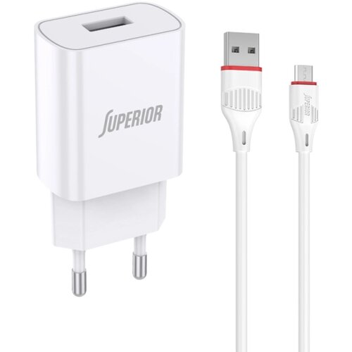  PUNJAČ SA KABLOM SUPERIOR P1005 CO-DC21 10.5W USB-A NA USB-MICRO BELI 2.1A *MD *SR Slike