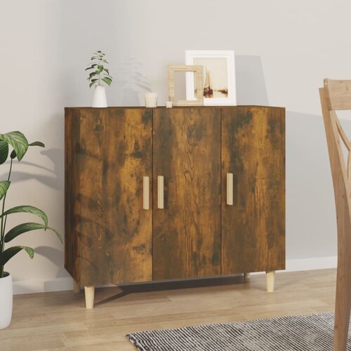VidaXL komoda dimljeni hrast 90x34x80 cm konstruiran les Slike